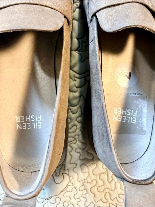 💥 Eileen Fisher Max Nubuck Leather Wedge Platform Loafers Taupe Sz 7 🧡 - Image 7
