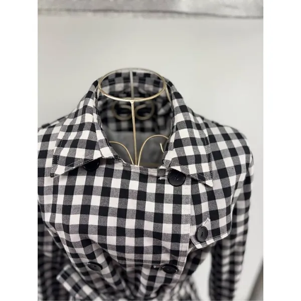French Connection Gingham Trench Coat Women’s Small Black White Belted - Image 7