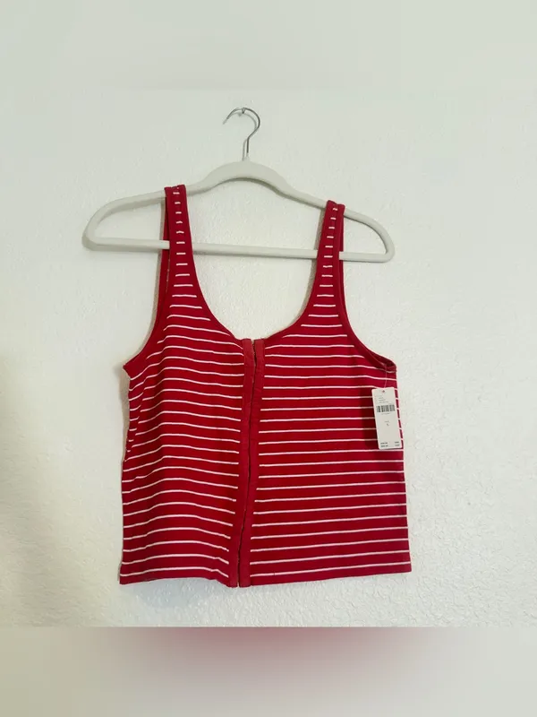 Pilcro Anthropologie Scoop Neck Striped Button Front Tank - Image 4