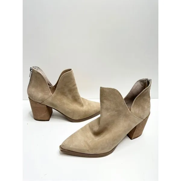 Steve Madden Tan Suede V-Cut Pointed‎ Toe Block Heel Ankle Booties Size 9.5 - Image 3