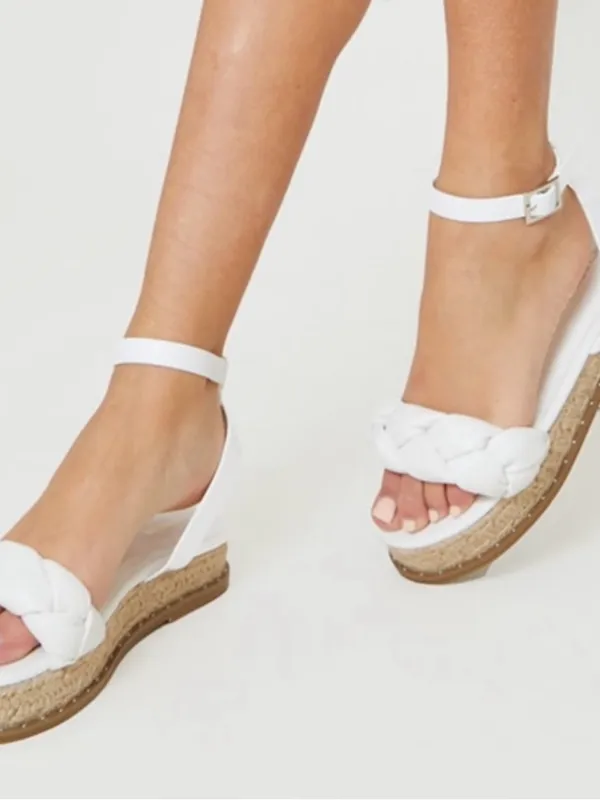 PrettyLittleThing White Strappy Espadrille Sandals Braid Plait 1.5 Heel Size 7 - Image 2