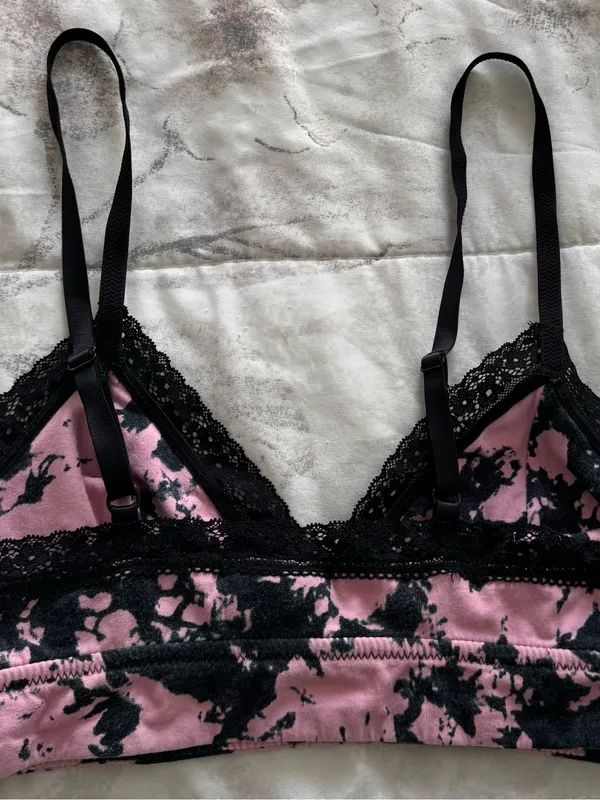 Jenni Intimates Pink & Black Lace trim Bralette, size S boho adjustable strap - Image 10
