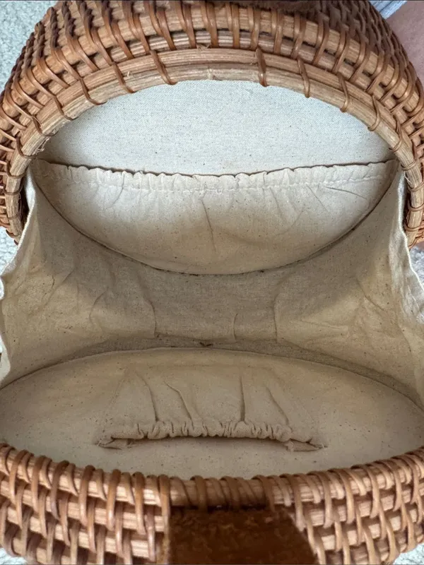 Round Woven Crossbody Bag in Brown - Image 4