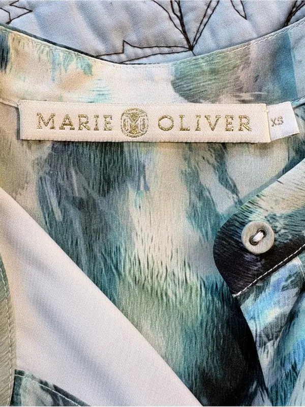 💥Marie Oliver Neelie Abstract Print Silk Blend Button Front Shirt Dress~XS🧡 - Image 9