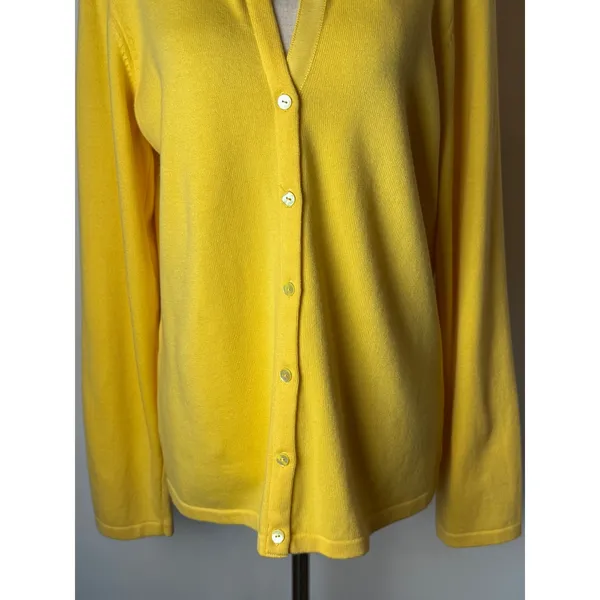 Foxcroft Sweater Women Large Yellow‎ Cotton Blend Knit Cardigan Preppy Classic - Image 7