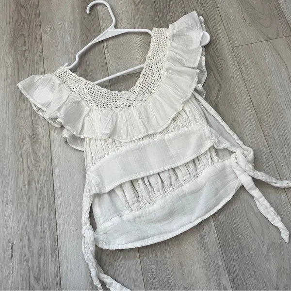 Free People Top crochet yoke crop womens White xsmall boho cottagecore festival - Image 4