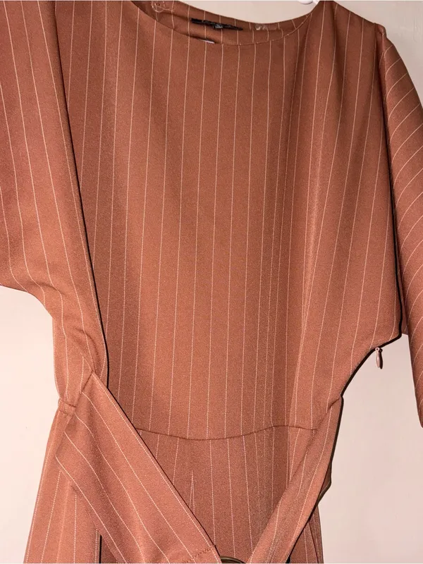 Olive scent orange pinstripe jumpsuit S - Image 2