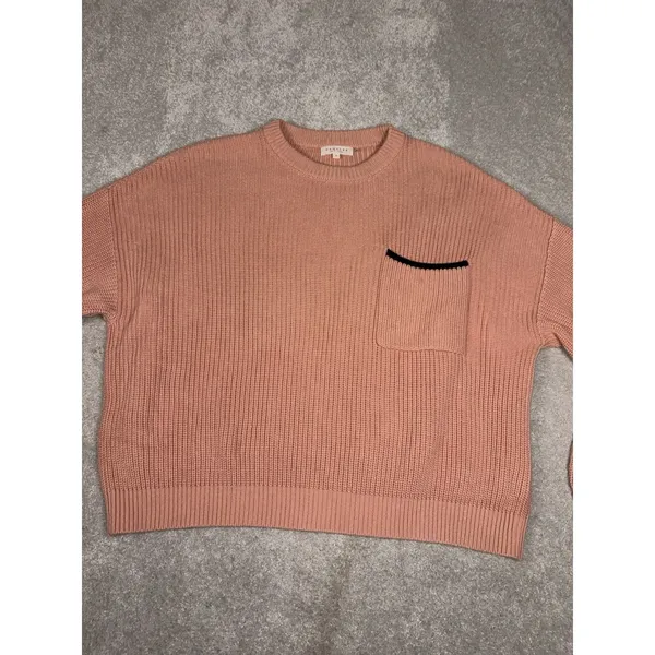 Demylee Sweater Womens Small Pink‎ Cotton Pocket Oversized - Image 4
