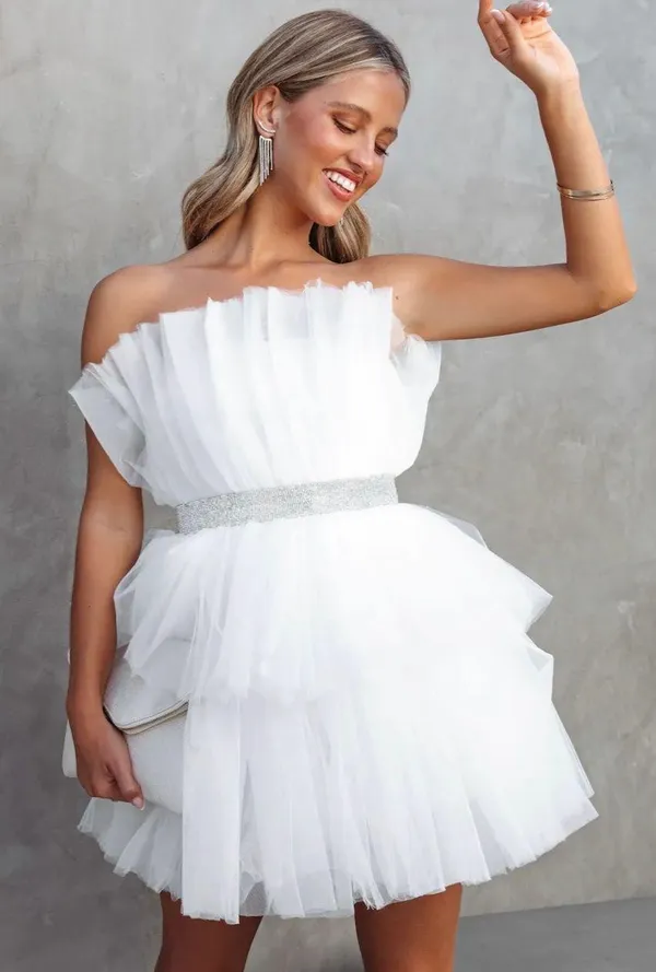 white Rhinestone Tulle Dress - Image 4
