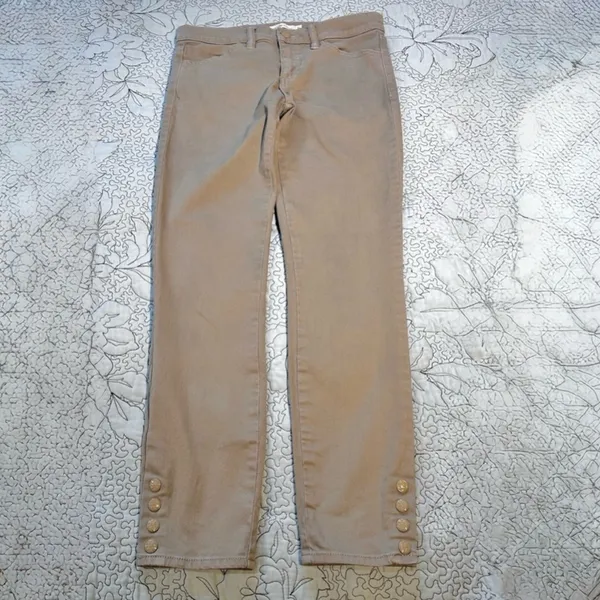 Tory Burch Emmy Beige Slim Ankle Pants Gold Snap Detail Stretch Sz 26💛 - Image 12