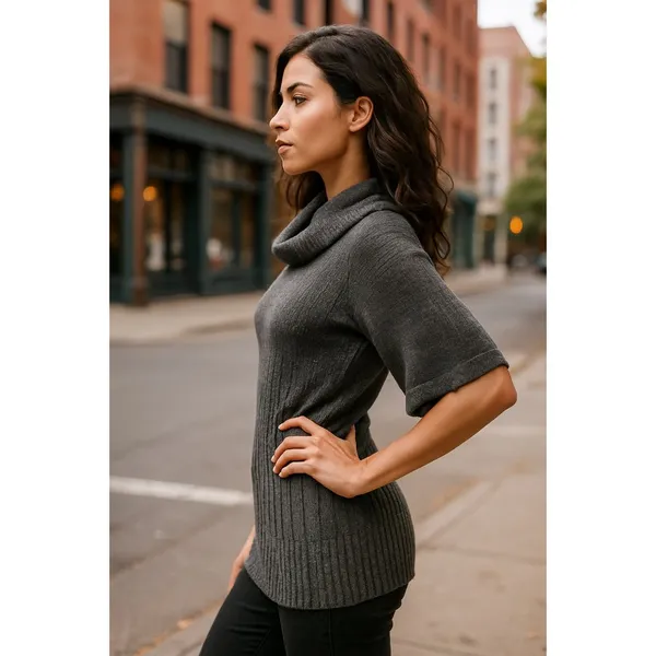Gauge & Cable XL Gray Metallic Knit Sweater Tunic Cowl Neckline Wide Sleeves - Image 11