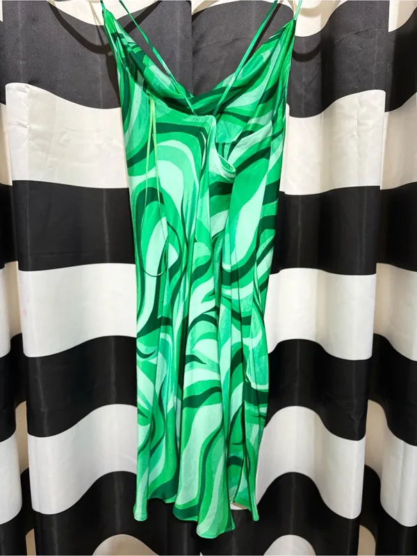 Zara Emerald Swirl Cowl-Front Slip Midi Dress - Image 3