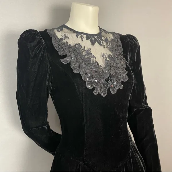Vintage Scott McClintock Velvet Dress Lace Sequins Peplum‎ 80s 90s Drama Formal - Image 12
