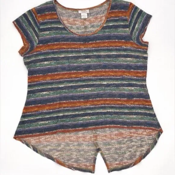 Vintage Retro Wrangler Earthy Striped Textured High Low Hem Knit Tee Small - Image 4