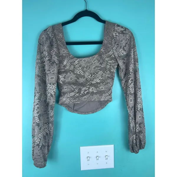 Altar'd State Taupe Lace Long Sleeve Corset Hem Top — Square Neck — XS - Image 5