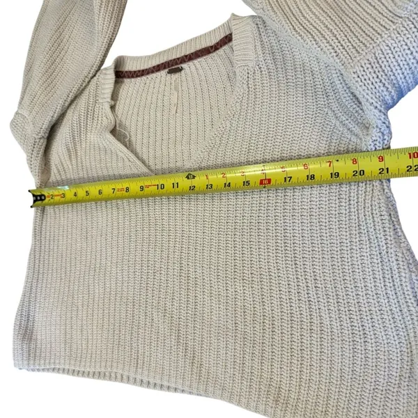 Free People Damsel Boxy Cream Chunky Knit Sweater Bell Sleeve Womens Small - Image 8