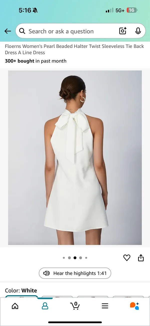 White Halter Neck Pearl Dress Size M - Image 3
