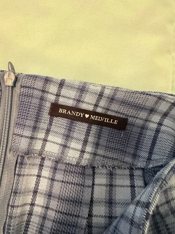 Brandy Melville Blue Plaid Mini Skirt - Image 3