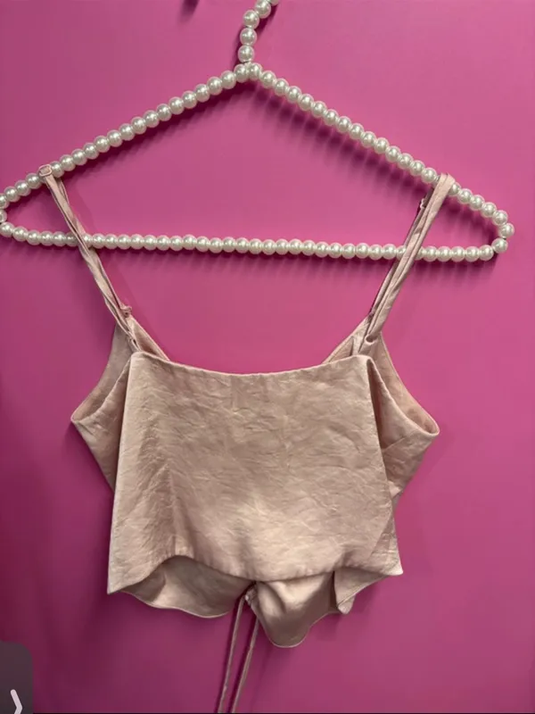 Aritzia Wilfred Blush Pink Satin Ruched Cami Top - Image 3