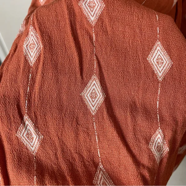 Dress Forum Terracotta Asymmetrical Wide Leg Patterned Pants Size L - Image 7
