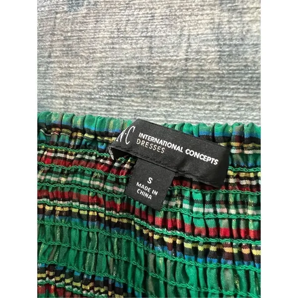 NWT! INC International Concepts Green Red Metallic Plaid Belted Midi Dress Small - Image 5
