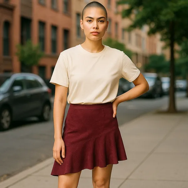 Charlotte Russe Burgundy Faux Suede Flounce Skirt Asymmetrical NWT Small Western - Image 3