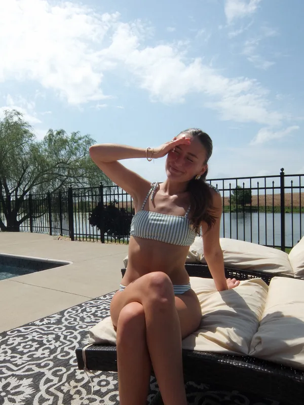 Green and white striped bikini - Image 3