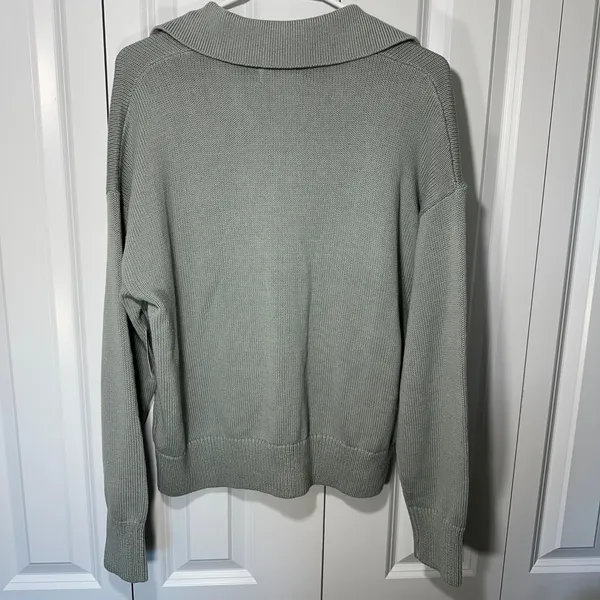 NWT Old Navy Polo Sweater Women M Silver Sage V-Neck Collared Shaker Knit Cotton - Image 6