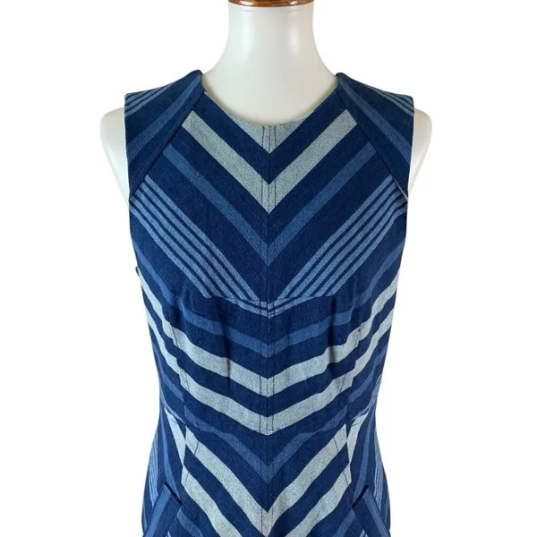 Maeve Blue Chevron Fit And Flare Sleeveless Casual Summer Midi Dress Cotton‎ 10 - Image 2