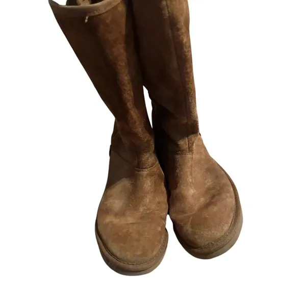 UGG Lace Up Boots Women Size 7 Chestnut Suede Embroidered Mid Calf Bohemian - Image 2