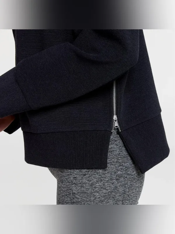 CALIA Elevate Ottoman Side Zip Sweatshirt in Pure Black Heather - Image 7