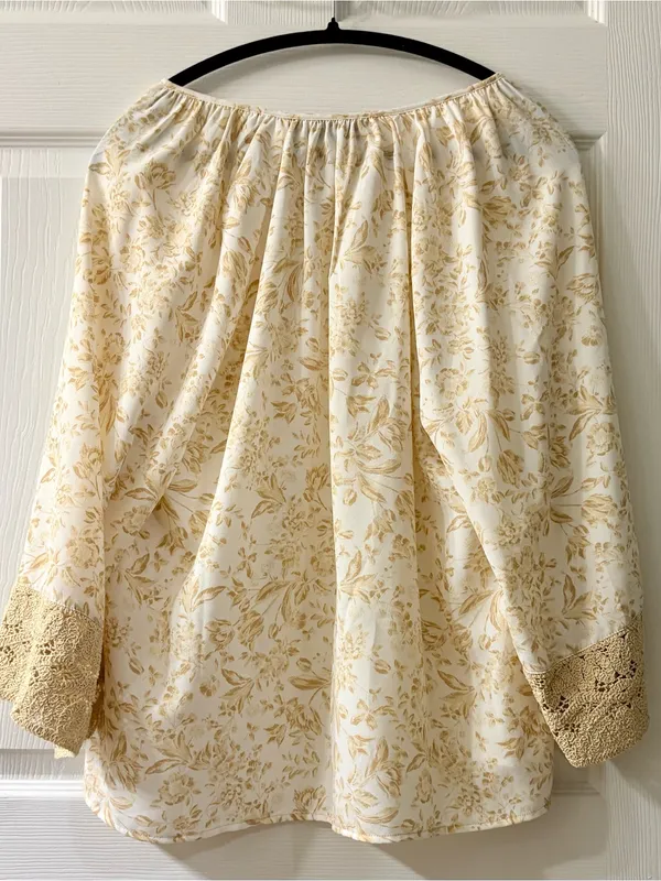 Rafaella Cream Floral Tie-Neck Women's Top size L NWT - Image 2