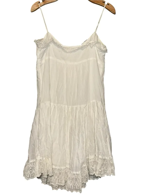 Zara Women’s Size M White Cotton Lace Trim Lined Spaghetti Strap Mini Slip Dress - Image 3