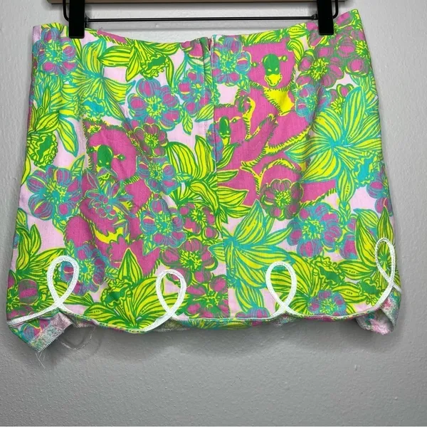 Lilly Pulitzer‎ Women White Tag Skirt 6 Pink Green Koala Floral Scalloped Mini - Image 2