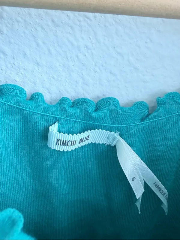 Kimchi Blue Turquoise Ruffle Trim Baby Tee Cottagecore Top - Image 3