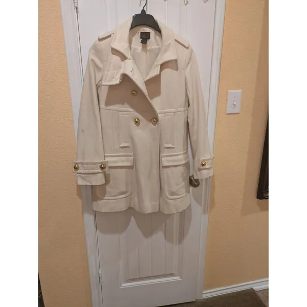 Womens ~Via~ Ivory Wool Peacoat Lined Long Sleeve Jacket Size M - Image 4