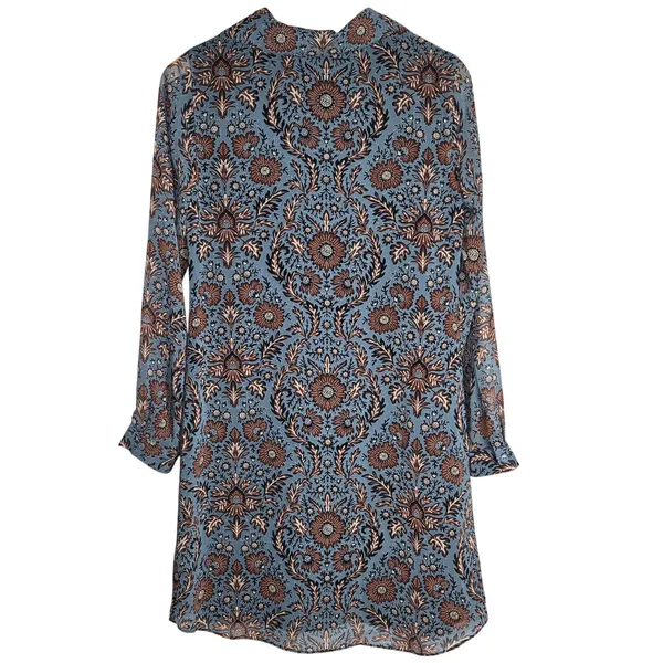 Cabi Women Dress XS Blue Floral Print Long Sleeve V‎ Neck Shift - Image 2