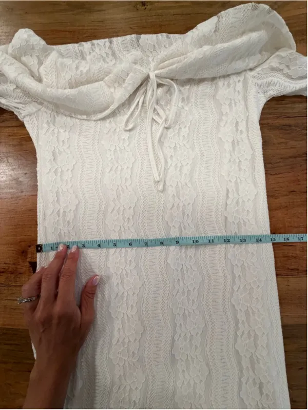 White Lace Off Shoulder Maxi Dress Bell Sleeve Wedding Bridal Slit Boho Medium - Image 7
