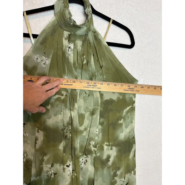 Anthropologie Sage Green Abstract Floral High Neck Open Back Halter Top Size M - Image 9