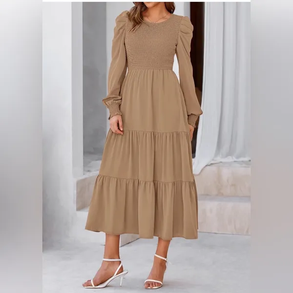 Khaki Maxi Dress Tan Size XXL - Image 4