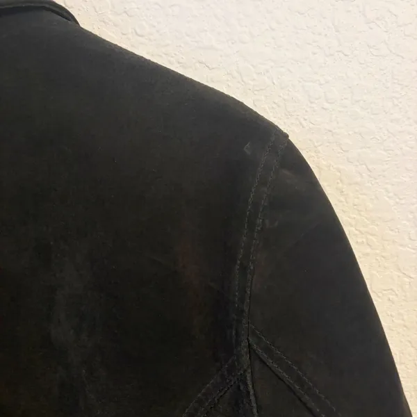 Vintage Chicos Suede Leather Jacket Large 2 Chore Pockets 90s Grunge Indie Black - Image 8