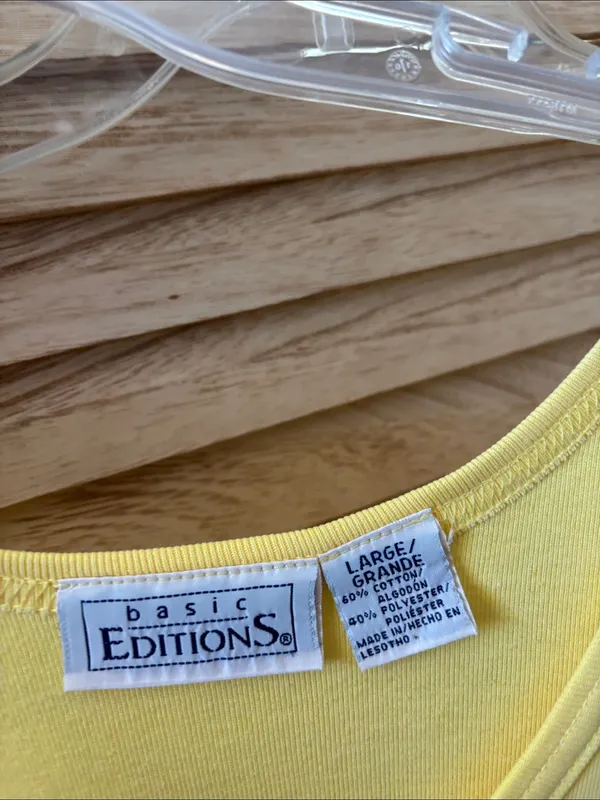 Basic Editions Yellow V-Neck Tank Large - Image 2
