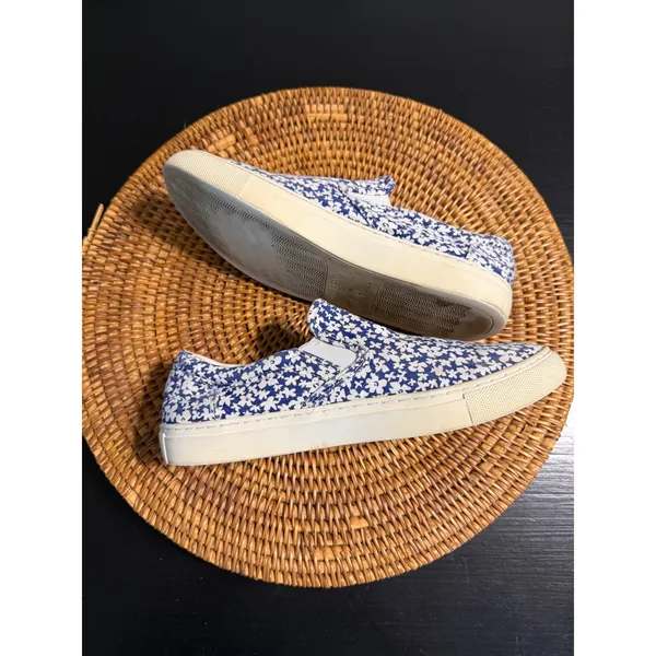 J.Crew Womens Blue‎ White Floral Canvas Slip On Sneakers Shoes Size 7 - Image 5