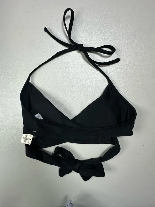 Aries Black Wrap Halter Bikini Set XS Two-Piece Swimsuit Textured White Bottom - Image 4