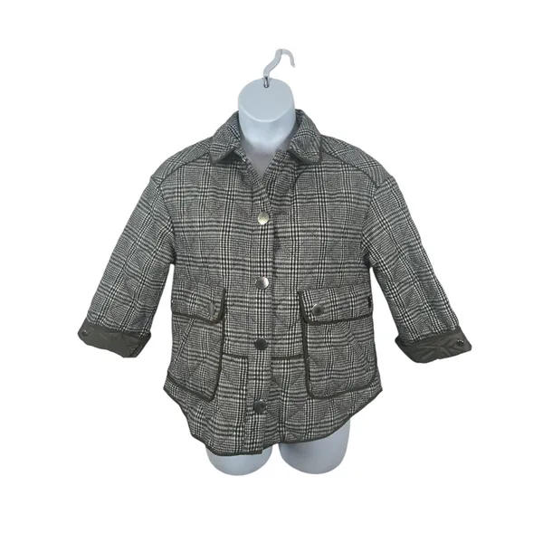 Zara Oversized Plaid Utility Coat Jacket Medium Green Gray Check - Image 8