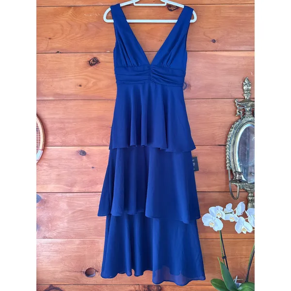 NWT lulus Celebration Time Navy Blue Sleeveless Tiered Midi Dress Holiday Sz S - Image 4