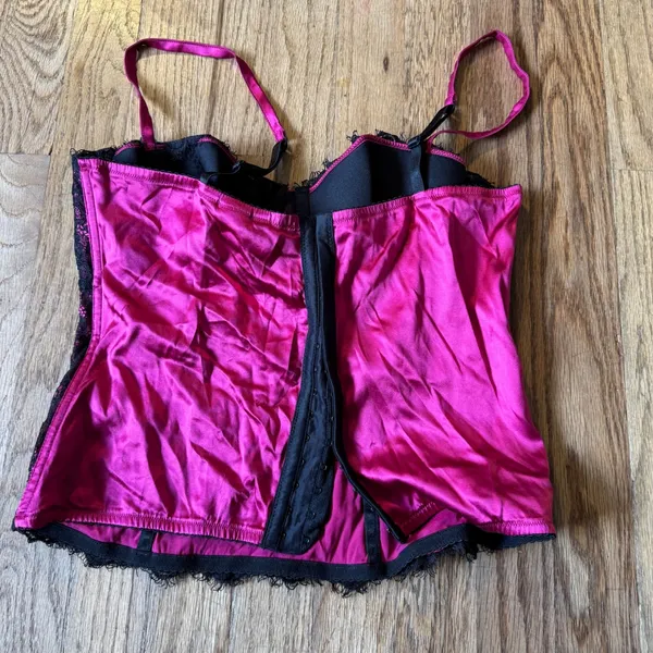 Moda International Magenta Pink Black Lace‎ Corset Top Underwire Silk Blend M - Image 5