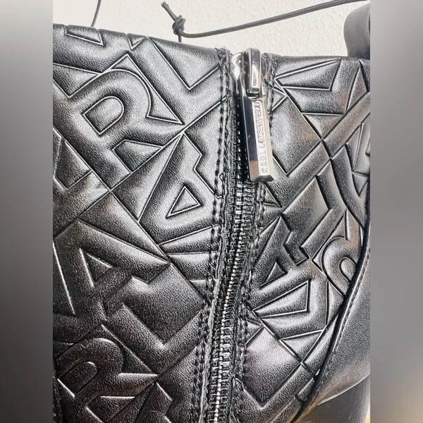 NWT Karl Lagerfeld Boots Paris Petria Logo Quilted Square Toe Black Heeled Ankle - Image 5