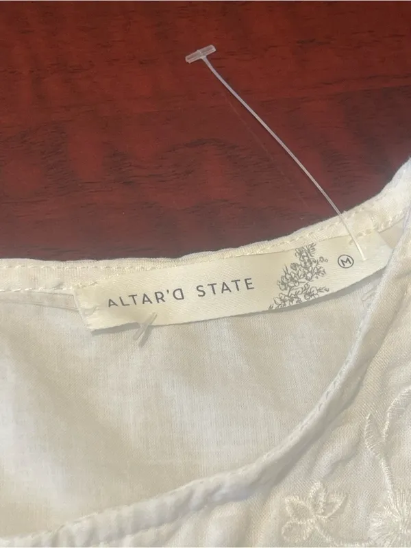 Altar’d State Cove White Embroidered Flutter Sleeve Mini Cotton Dress Boho Sz M - Image 12