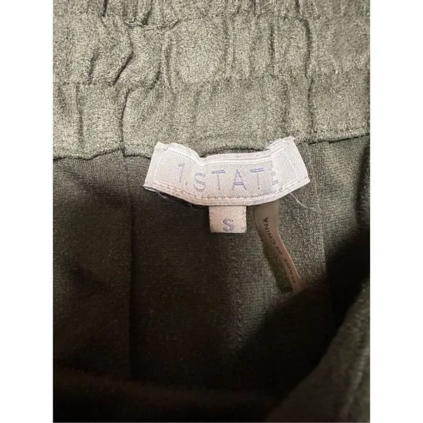 1.STATE Women's‎ High Waist Shorts Vegan Faux Suede Pleated Olive Earth Sz S - Image 4